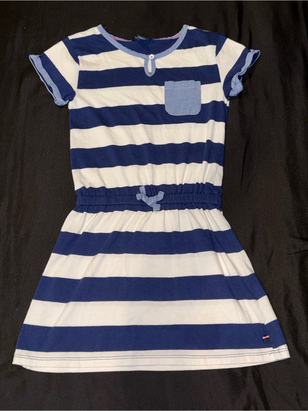 Tommy Hilfiger Navy and White Striped Casual Dress with Light Blue Pocket